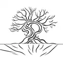 A minimalist tattoo of a tree with lightning striking its branches. tattoo design idea