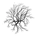 A minimalist tattoo of a tree with lightning striking its branches. tattoo design idea