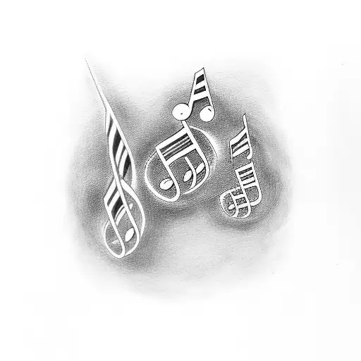 Musical notes forming a chemical reaction tattoo design idea