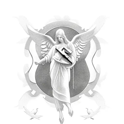 angel with dove and clock with roman numerals  tattoo design idea