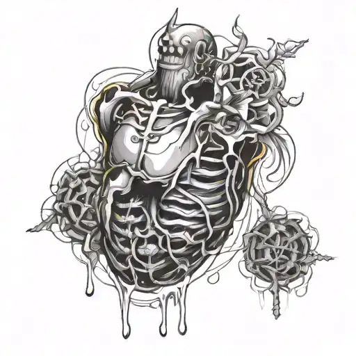 generate as if there is a nucleus of infection in the chest and it spreads to the body using lines with a toxic style tattoo design idea