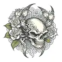 skull-headed crab surrounded by roses tattoo design idea