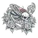 skull-headed crab surrounded by roses tattoo design idea