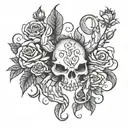 skull-headed crab surrounded by roses tattoo design idea