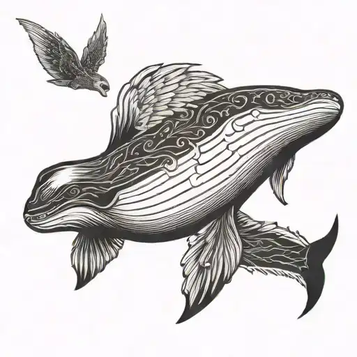 whale with eagle wings tattoo design idea