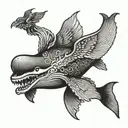 whale with eagle wings tattoo design idea