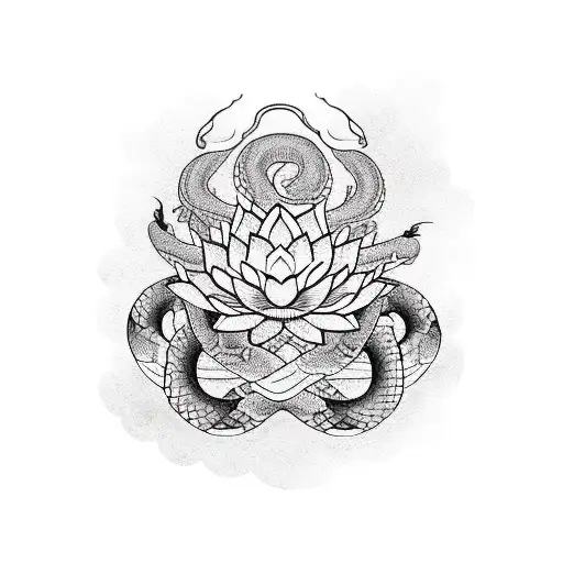 Snake with Lotus tattoo design idea