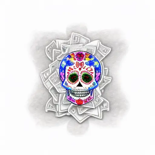 sugar skull with puzzle pieces as eyes tattoo design idea