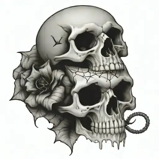 skull with spider femal tattoo design idea