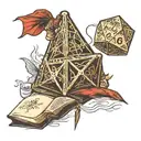 d20 dice wizard hat and staff and book tattoo design idea
