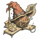 d20 dice wizard hat and staff and book tattoo design idea