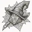 wizard hat on top of the d20 tattoo design idea