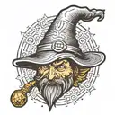 wizard hat on top of the d20 tattoo design idea