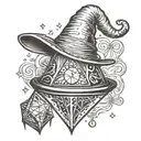 wizard hat on top of the d20 tattoo design idea