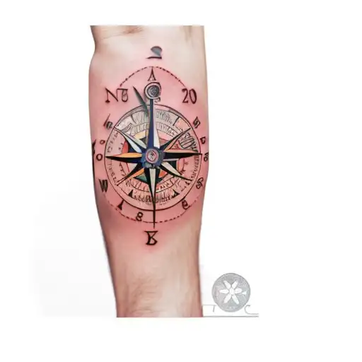 a compass and a clock half half tattoo design idea
