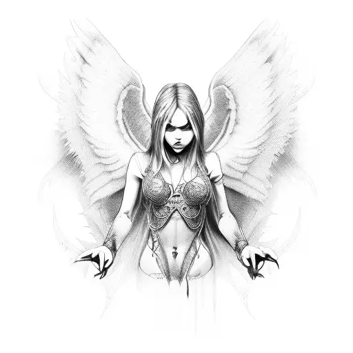 angel demon girl half body tattoo design idea