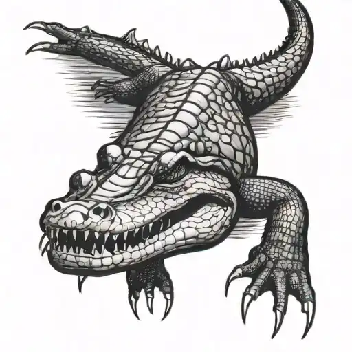 crocodile swimming tattoo design idea