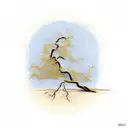 Kintsugi tattoo of a willow tree with gold cracks tattoo design idea