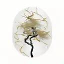 Kintsugi tattoo of a willow tree with gold cracks tattoo design idea