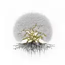 Kintsugi tattoo of a willow tree with gold cracks tattoo design idea