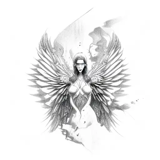 humanoid with 12 wings tattoo design idea