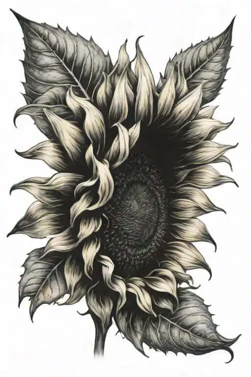 Sunflower with a paw print in the middle in negative space tattoo design idea