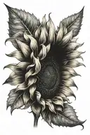 Sunflower with a paw print in the middle in negative space tattoo design idea