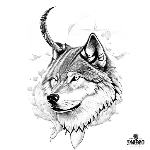 símbolo de proteção celta com um lobo e um corvo juntos  tattoo design idea
