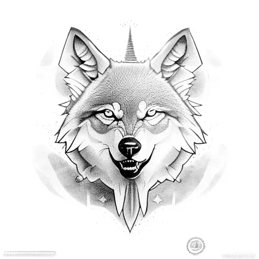 símbolo de proteção celta com lobo e corvo tattoo design idea