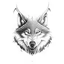 símbolo de proteção celta com um lobo e um corvo juntos  tattoo design idea