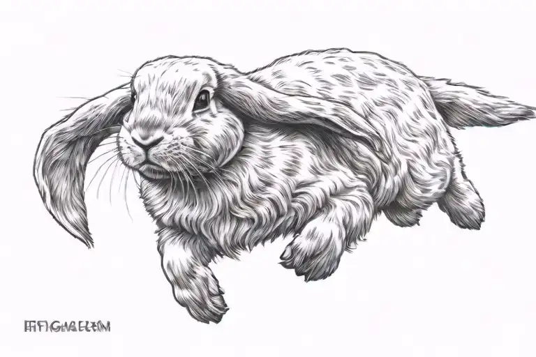 Holland lop rabbit leaping across tattoo design idea