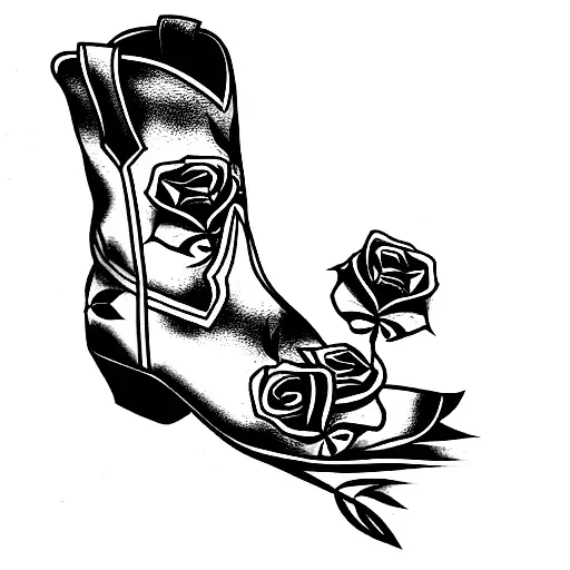 cowboy boot with roses line work  tattoo design idea