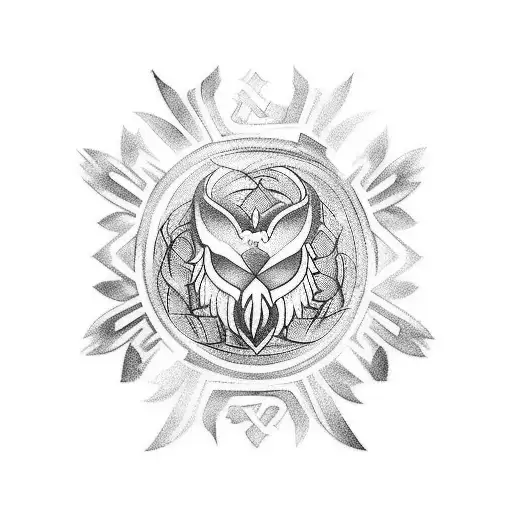 create a tattoo with the lithuanian spirit symbol with a wreath around it. then add more to it so it fills up a shoulder tattoo design idea