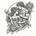 Hades and Persephone holding a pomegranate fruit tattoo design idea