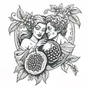 Hades and Persephone holding a pomegranate fruit tattoo design idea