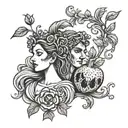 Hades and Persephone holding a pomegranate fruit tattoo design idea