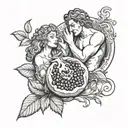 Hades and Persephone holding a pomegranate fruit tattoo design idea