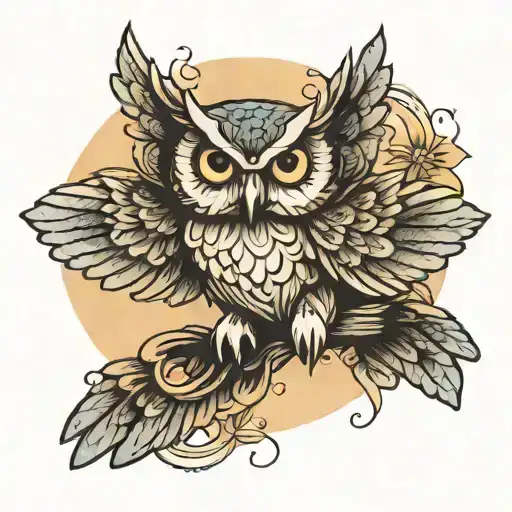 owl flying tattoo design idea