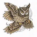 owl flying tattoo design idea