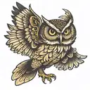 owl flying tattoo design idea