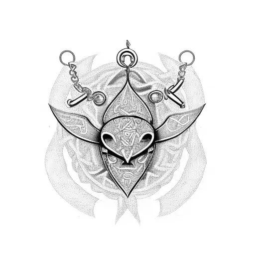 charm bracelet with celtic symbol for strength, a tribal sting ray, a tribal sun outline with the simba drawing in it tattoo design idea