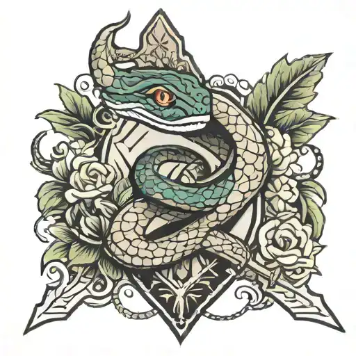 Snake and dagger tattoo design idea