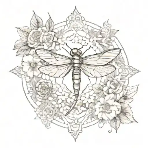 dragonfly,flower,butterflies,skull mandala design incorporating elements tattoo design idea