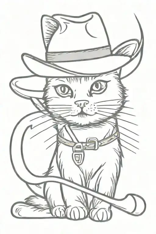 cat with cowboy hat and ice hockey stick tattoo design idea