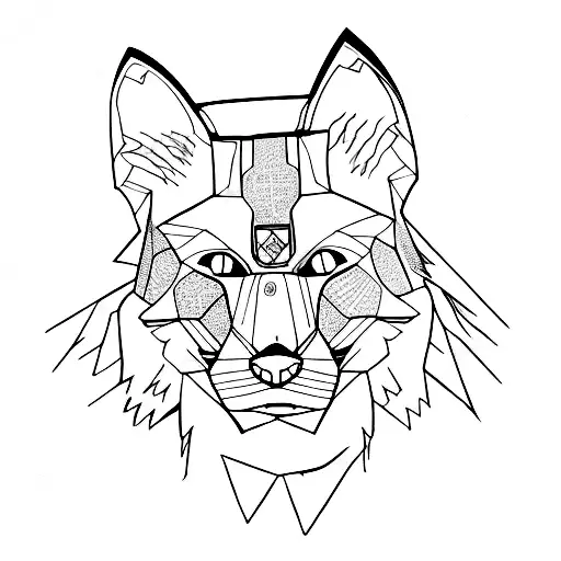 front view of the left side of a Panther face and the right side of a Fox face (separated by a line) in one line work tattoo design idea