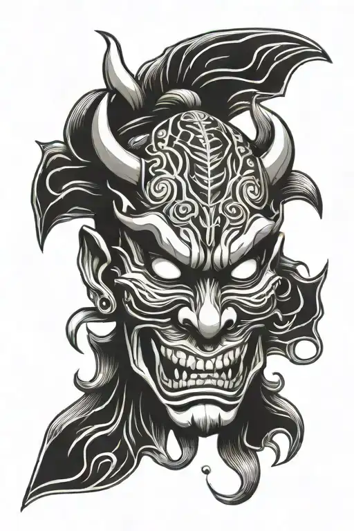 japanese demon mask tattoo design idea