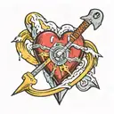 a heart with a mountaineering ice axe sticking out of it tattoo design idea