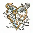 a heart with a mountaineering ice axe sticking out of it tattoo design idea