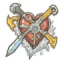 a heart with a mountaineering ice axe sticking out of it tattoo design idea