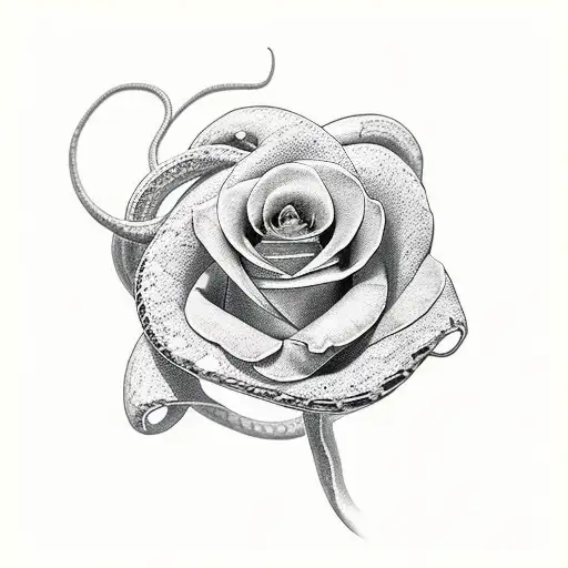 snake wrapped around the stem of a rose tattoo design idea